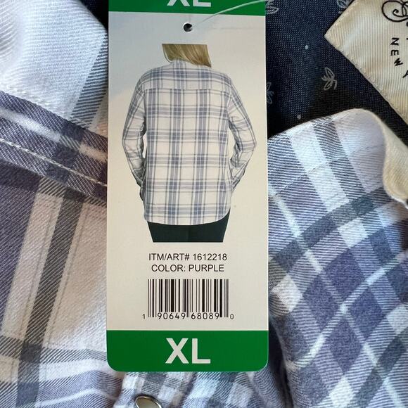Jachs Girlfriend NY XL Purple White Plaid Flannel Shirt Long Sleeve Womens NWT - Picture 5 of 10